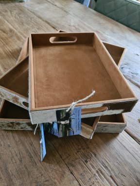 Dienblad koeienhuid rechthoek bruin klein