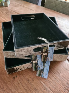 Dienblad koeienhuid rechthoek zwart klein