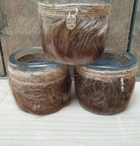 Ronde waxinelichthouder glas klein beige